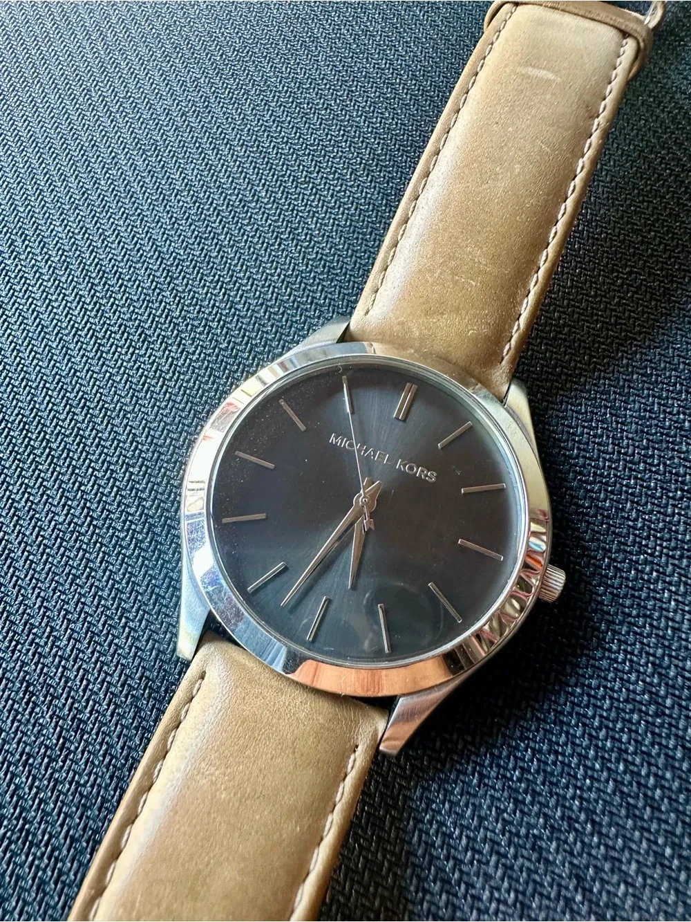 Men's Brown Leather Strap Watch with Black Dial